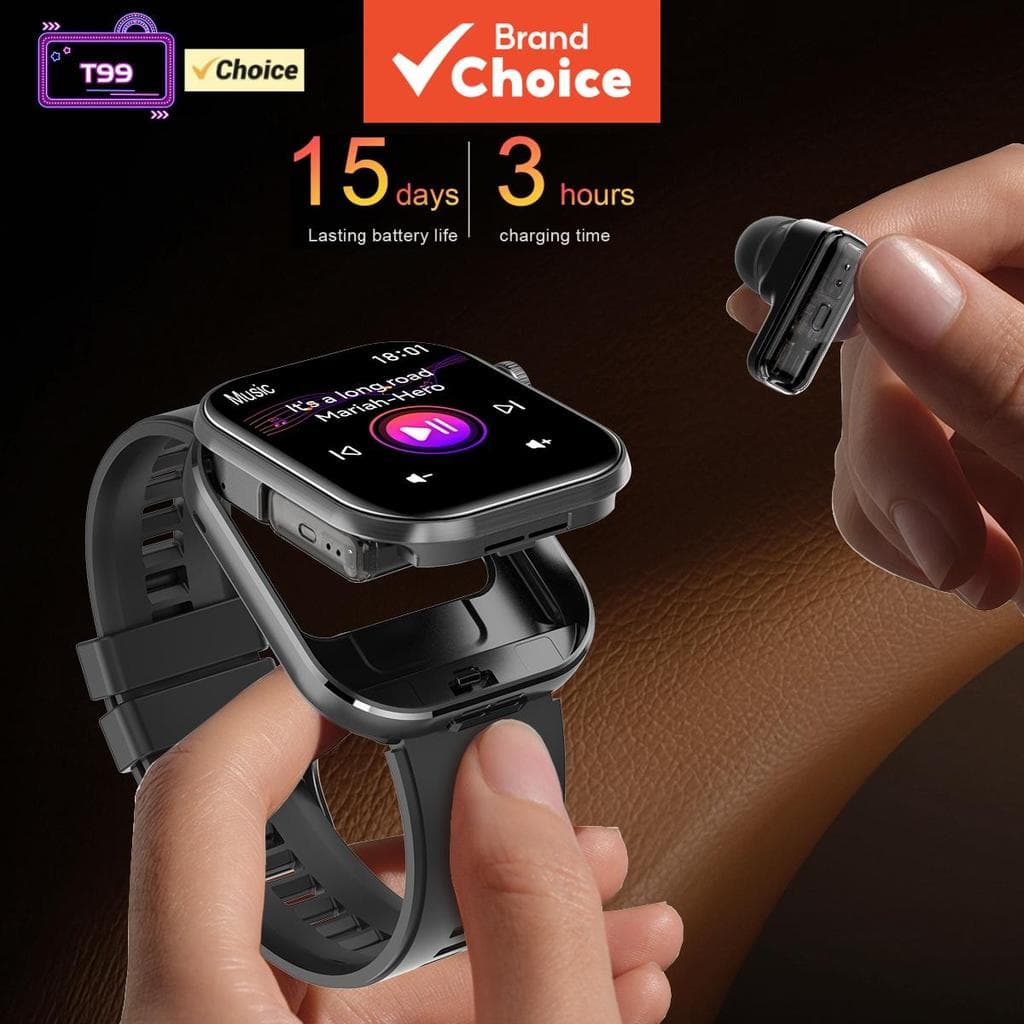 Novo T99 TWS Smartwatch Relógio Inteligente Sem Fio Fones De Ouvido 2.02 Polegada IPS Bluetooth Chamada Pulseira 300mAh