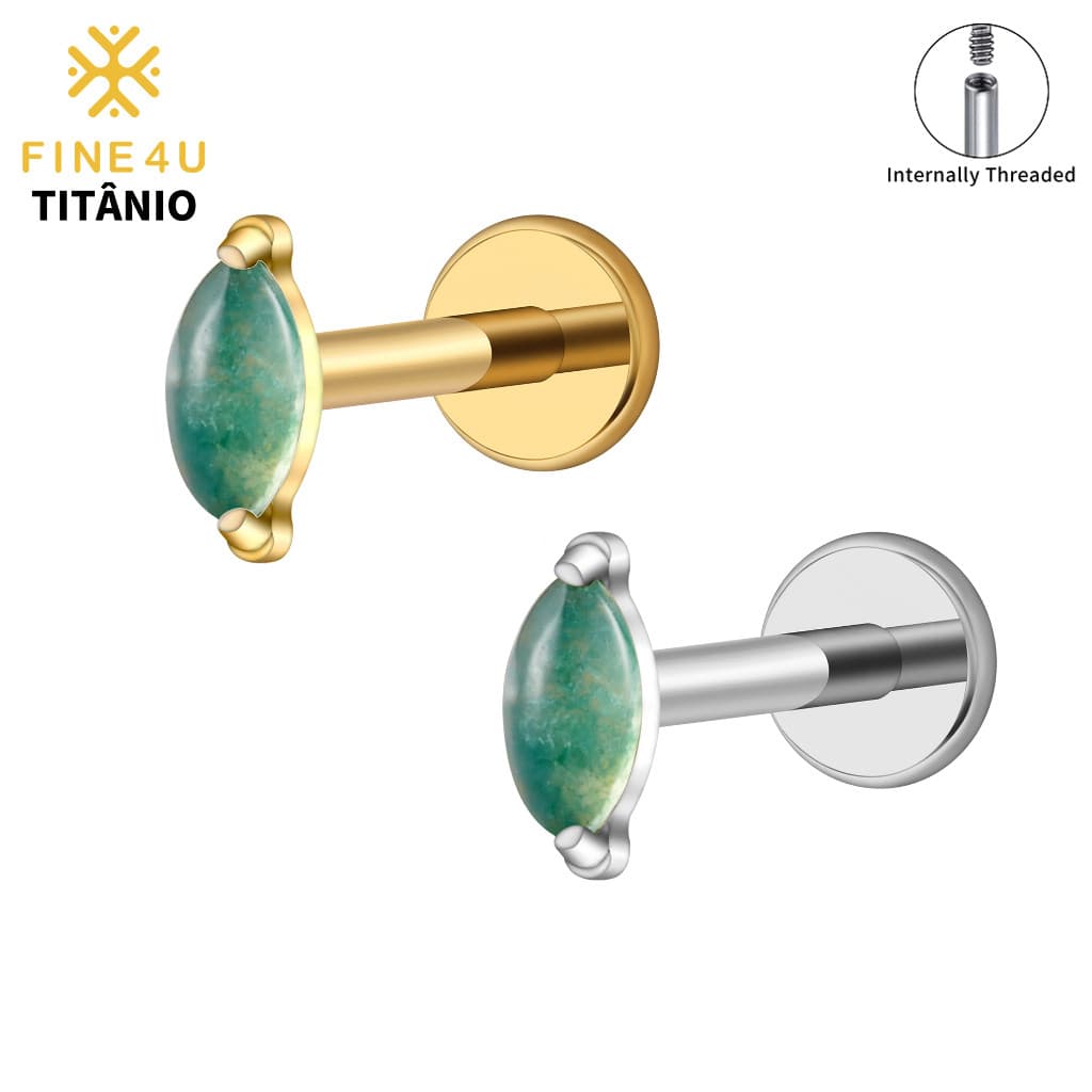 FINE4U Piercing Titanio Ágata Musgo Marquise Para Tragus Helix Conch Cartilagem Lobulo Septril