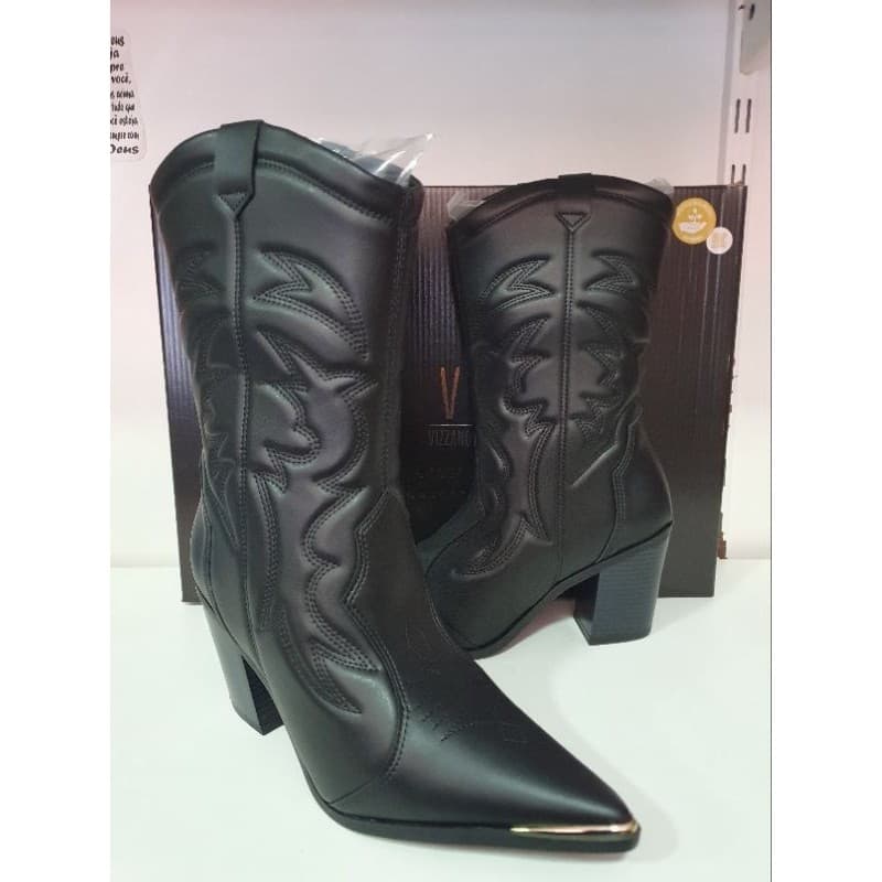 Vizzano bota texana salto grosso bico fino cano médio feminino 31131010