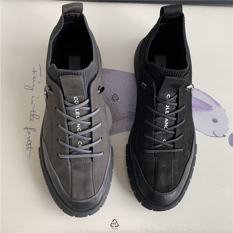 Super macio sola ~ couro genuíno sapatos casuais masculinos simples inverno sapatos de salto baixo dedo do pé redondo ve