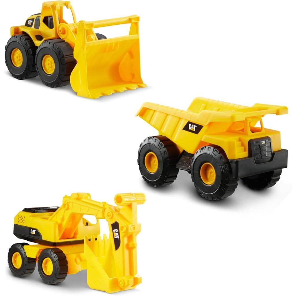 Pacote de brinquedos Cat Construction: Caminhão Basculante de 7", Carregadeira e Escavadeira