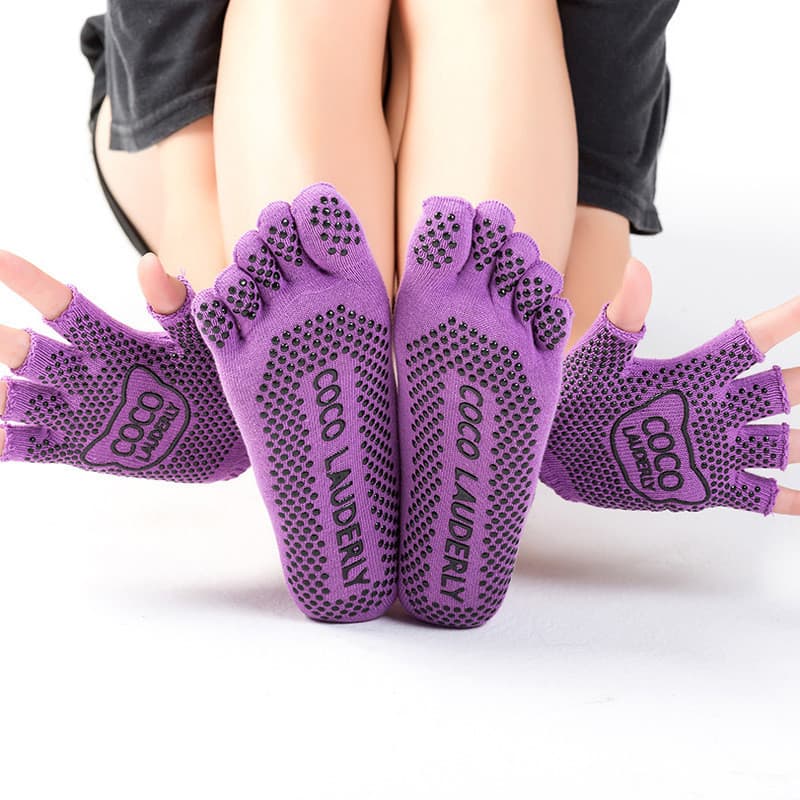 Novas meias de Yoga luvas terno de duas peças feminino ginásio Silicone Anti-deslizamento partículas meias de algodão pu