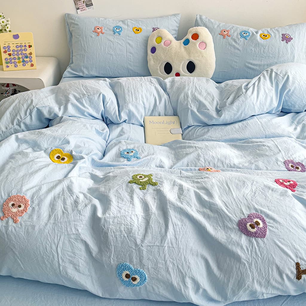 Conjunto de cama de quatro peças 2025 novo estilo de algodão lavado bonito lençol capa de edredão estudante dormitório ú