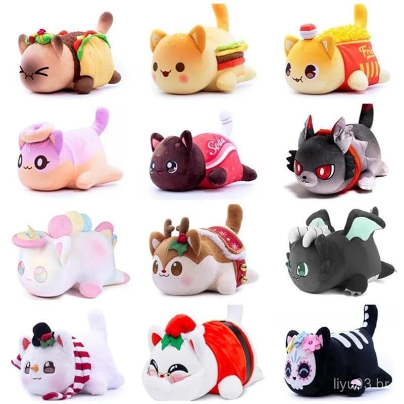 (23 estilos!) Conjunto de Brinquedos de Pelúcia Aphmau Meow Meemeows: Comida de Gato, Almofada de Pelúcia com Tema de Ba