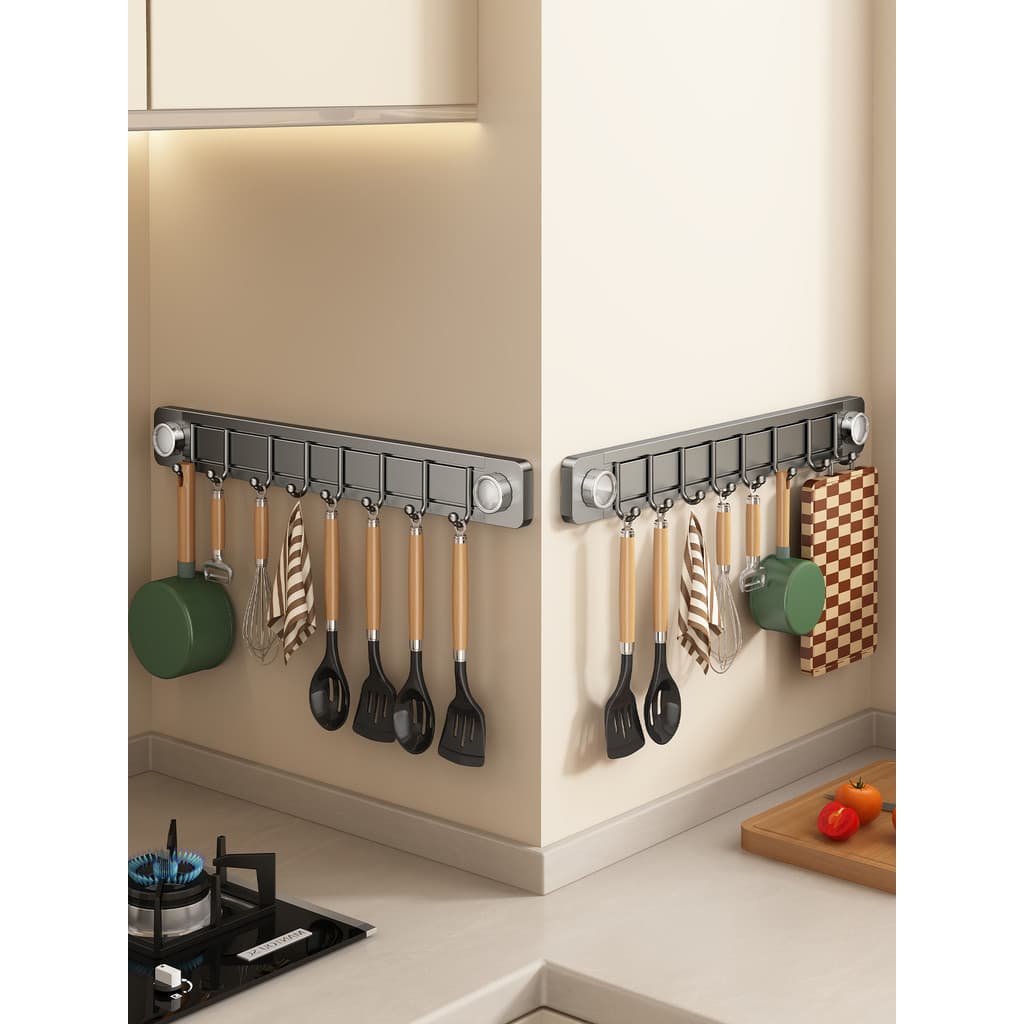 Ventosa cozinha gancho rack de perfuração-livre pendurado haste espátula colher atrás da porta rack de armazenamento mon