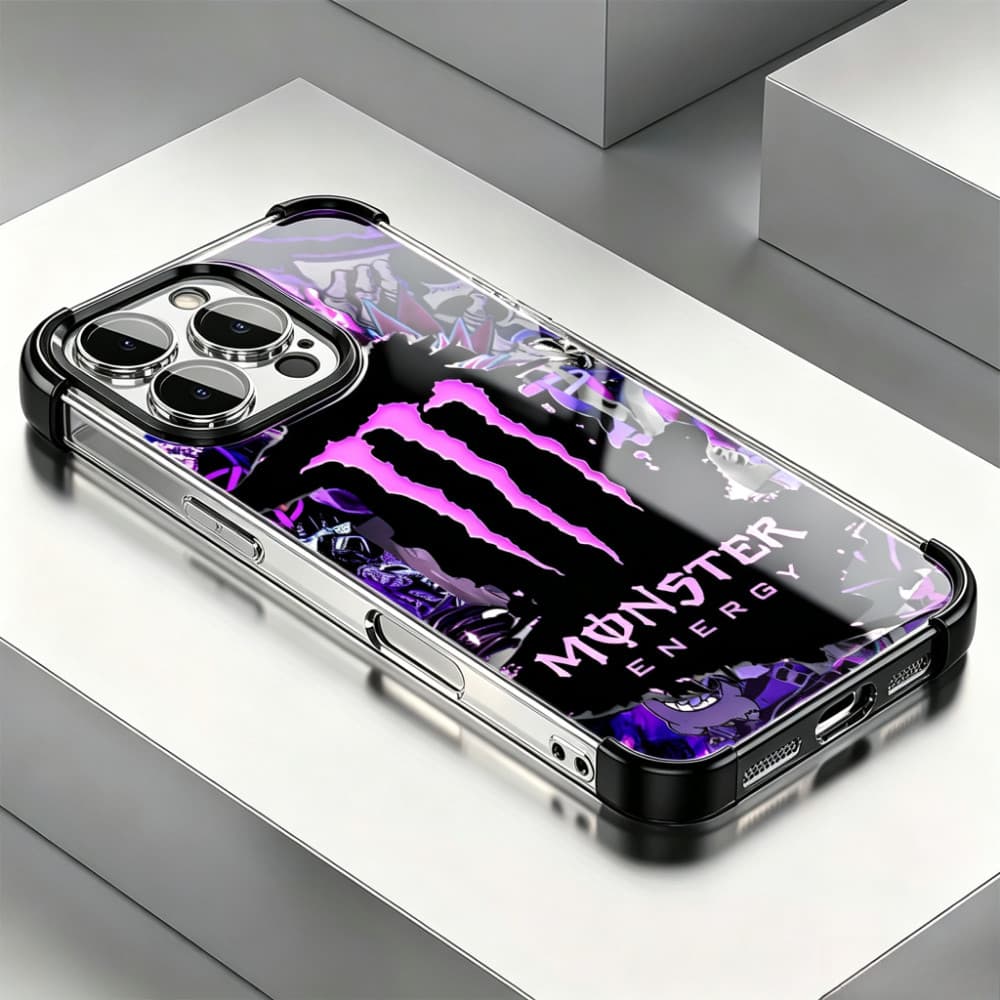 Monster Energy Capa gloss Capinha Para iPhone 16 15 14 Plus 13 12 11 Pro Max 2 Em 1 Quatro Cantos Anti-Queda Legal