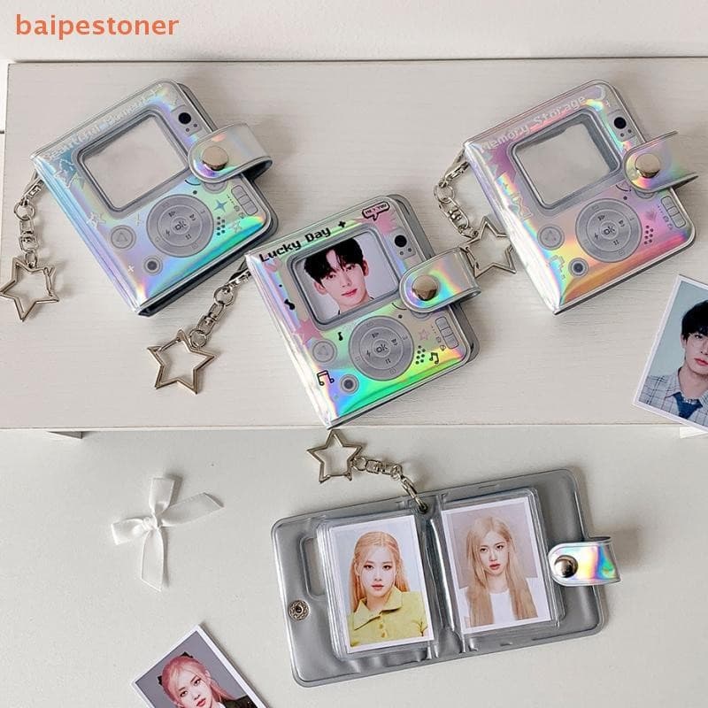 [baipestoner] Álbum de Cartões Colorido a Laser, Mini Binder de 3 Polegadas, Chaveiro, Pingente TTBS