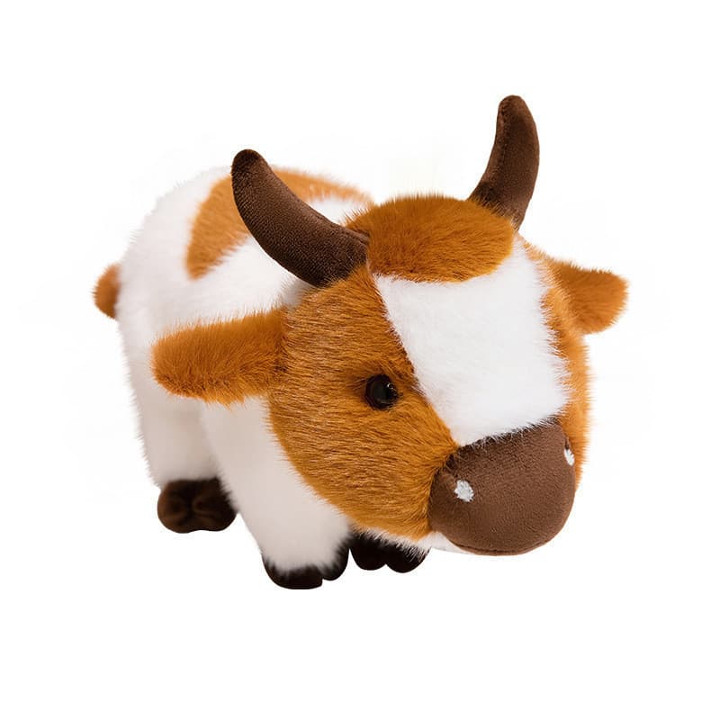 Simulação dos desenhos animados vaca boneca brinquedo de pelúcia marrom vaca bezerro boneca crianças acompanhando Muppet