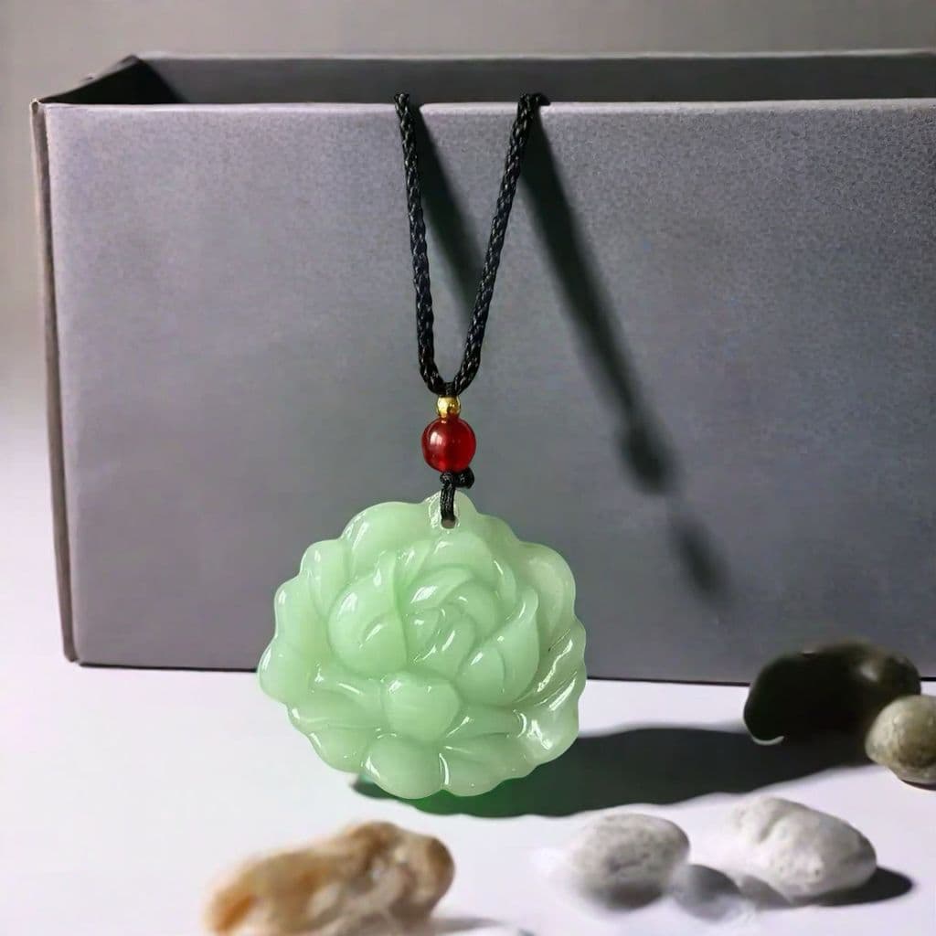 Pingente de Jade Hetian Imitado para Homens e Mulheres, Pingente de Lótus de Jade Branco, Colar de Lótus de Jade em Vidr