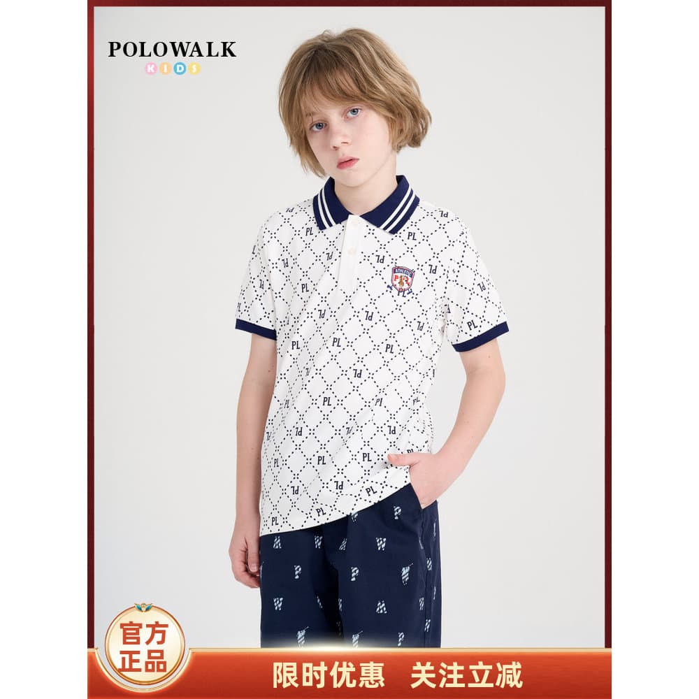 POLOWALK Roupas Infantis Novo Produto Verão Manga Curta Lapela Camiseta Roupas Infantis Meninos Carta Impressa Camisa Po