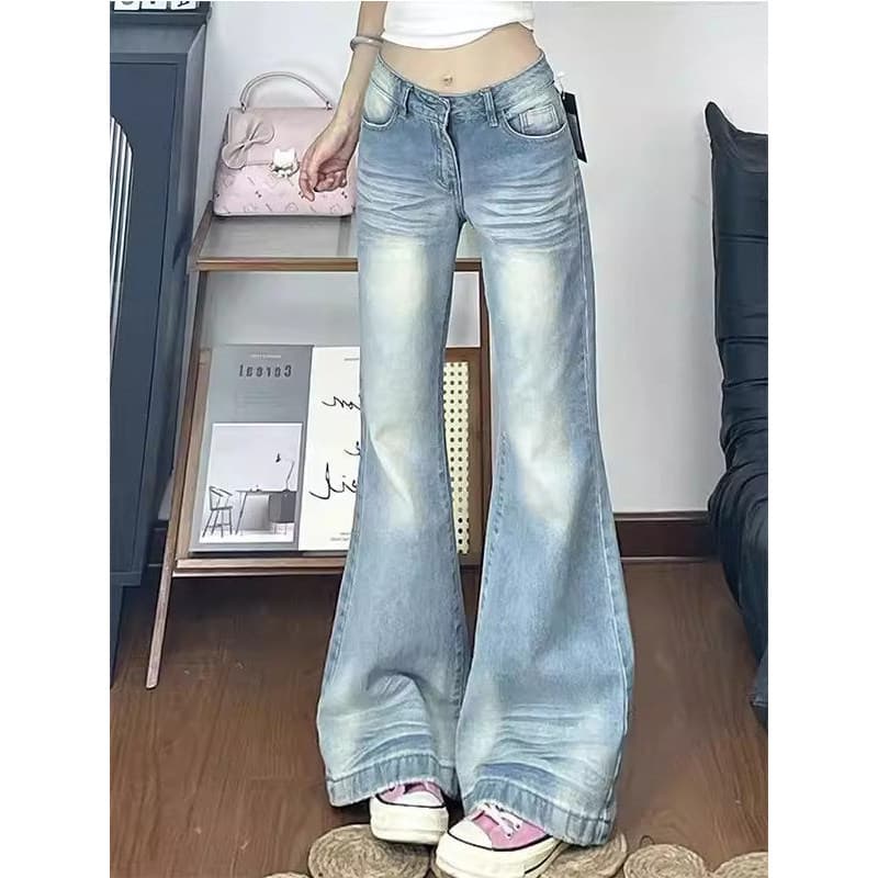 Estilo americano Micro-La Design gato bigode lavado vinco novo estilo feminino verão Retro solto mais magro olhar chão @