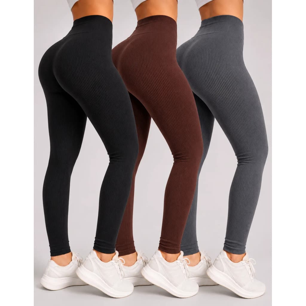 Kit Premium 3 Calças Legging Peluciada Térmica Canelada Aveludada