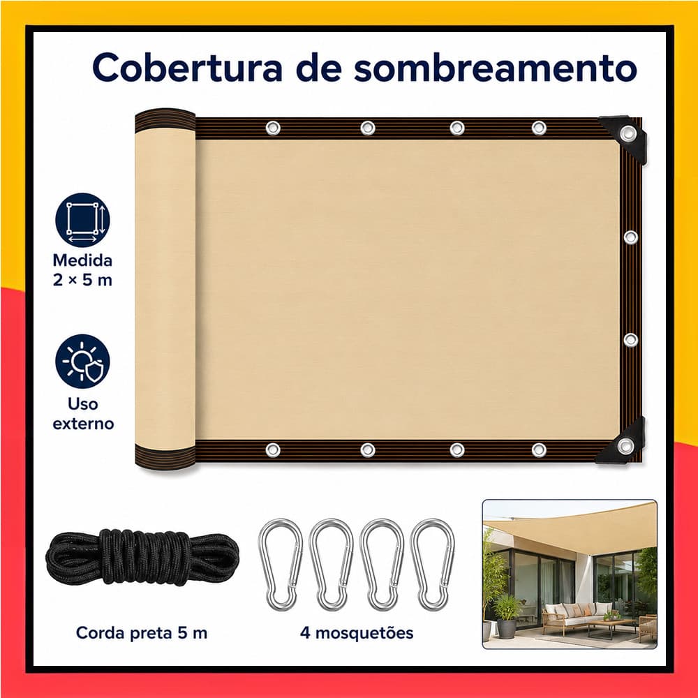 Rede de proteção solar bege, 2 x 5 metros  Para acampamentos ao ar livre e piqueniques