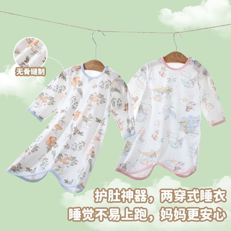 Bebê verão pijamas estilo fino puro algodão ar condicionado roupas de manga comprida de uma peça masculino feminino cami