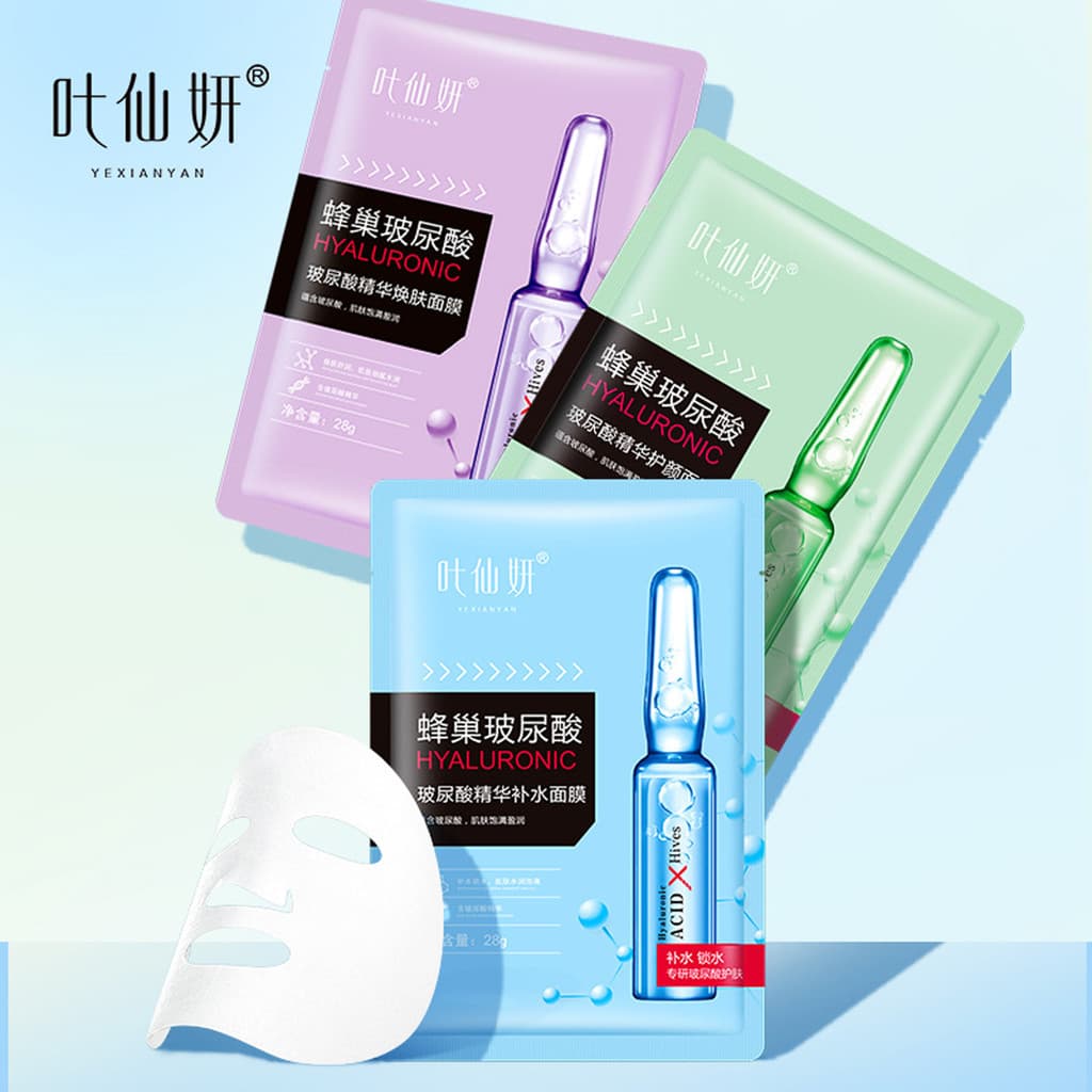 Ye Xianyan Máscara de Ácido Hialurônico 28ml Cabelo 20 Peças Hidratante Hidratante Nutritivo Iluminador Manutenção Diári