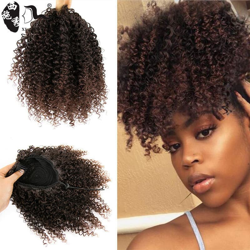 Cabelo cacheado africano, extensões de cabelo cacheado, fibra sintética resistente a altas temperaturas, coque de cabelo