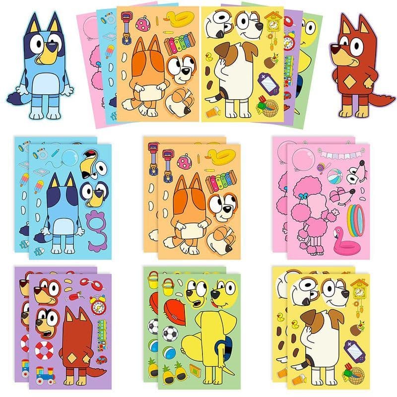 Bluey adesivos bluey desenhos animados quebra-cabeça adesivos crianças diversão artesanal DIY adesivos quebra-cabeça ani