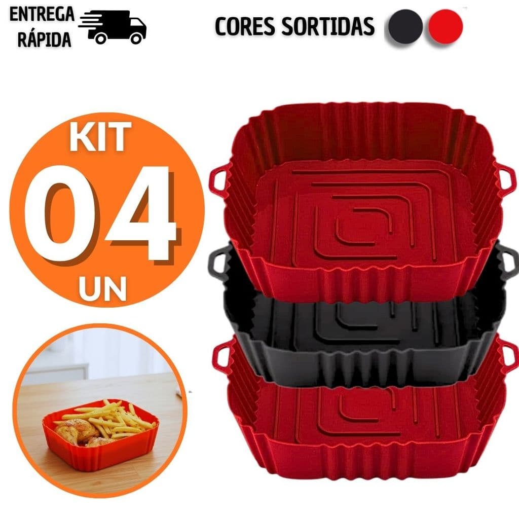 Kit Formas Silicone Air Fryer Quadrada 21x4,5Cm Antiaderente Assadeira Forma Facilidade Lavável Multiuso Utilidades