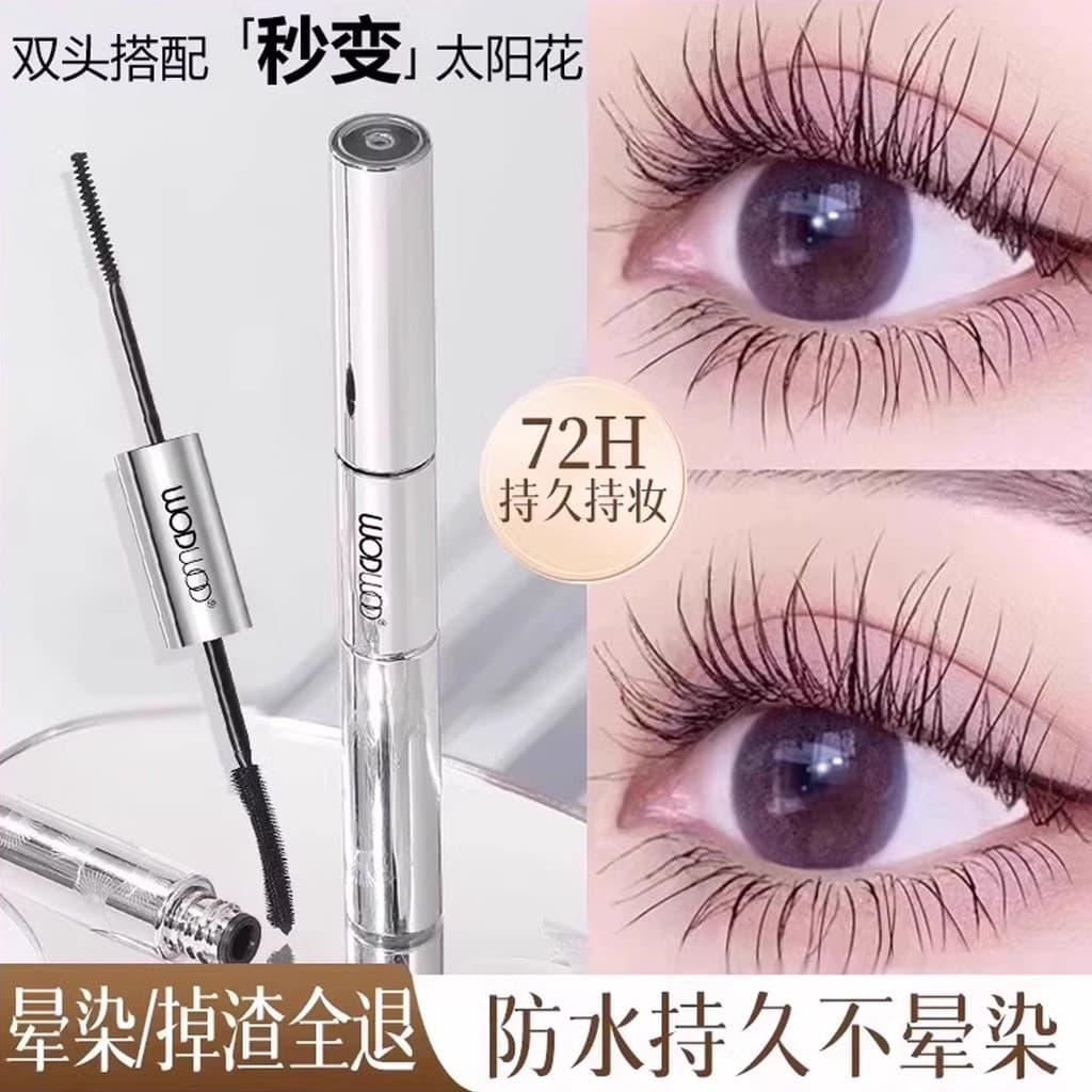 Rímel feminino de duas cabeças, à prova d'água, grosso, longo, ondulado, sem manchas, estilo Natural, Primer para cílios