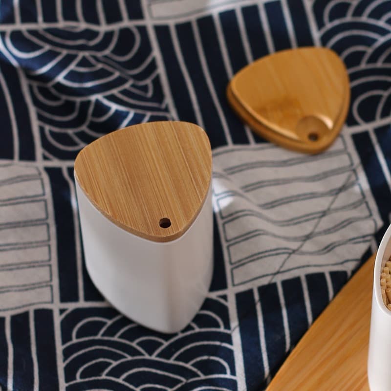 Porta Palito Nórdico Minimalista Criativo com Tampa de Bambu
