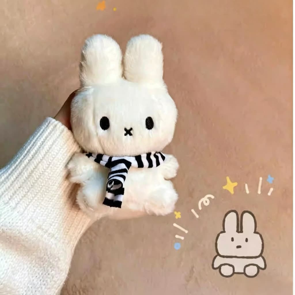 Miffy Boneca De Pelúcia Preto E Branco Listrado Cachecol Pendurado Casal Saco Pingente Chaveiro Presente De Natal