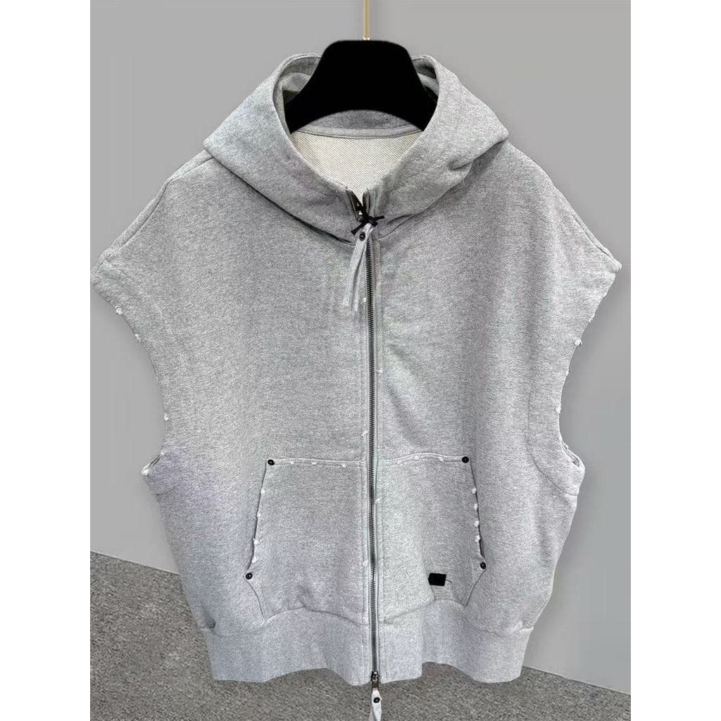 Colete com zíper com capuz masculino feminino solto sem mangas colete primavera verão bolso Design sentido colete exteri