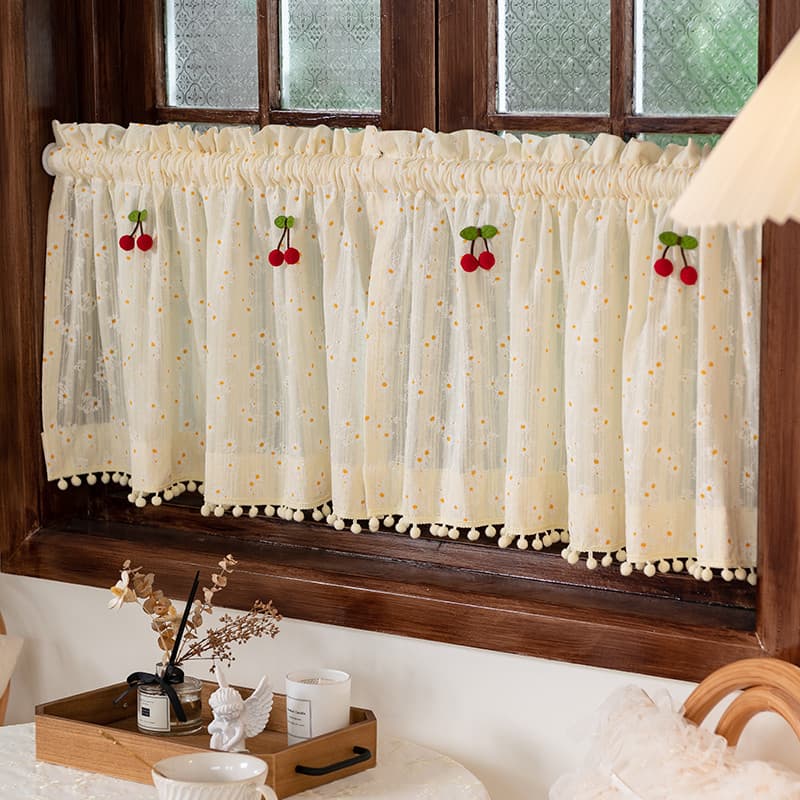 Estilo Pastoral francês Floral margarida creme cor cortina meninas quarto porta cortina sem perfuração Velcro cortina cu