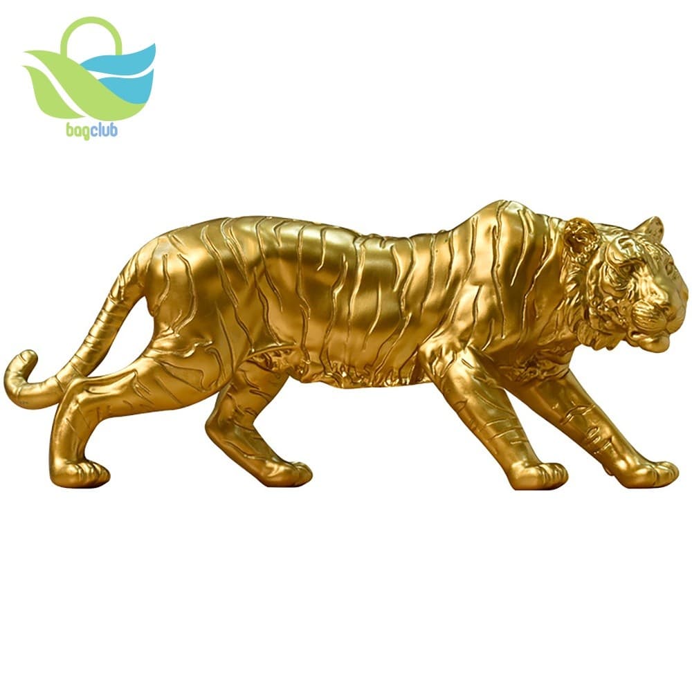 Estátua de Tigre em Resina Dourada 32x17cm para Decoração de Sala de Estar e Escritório