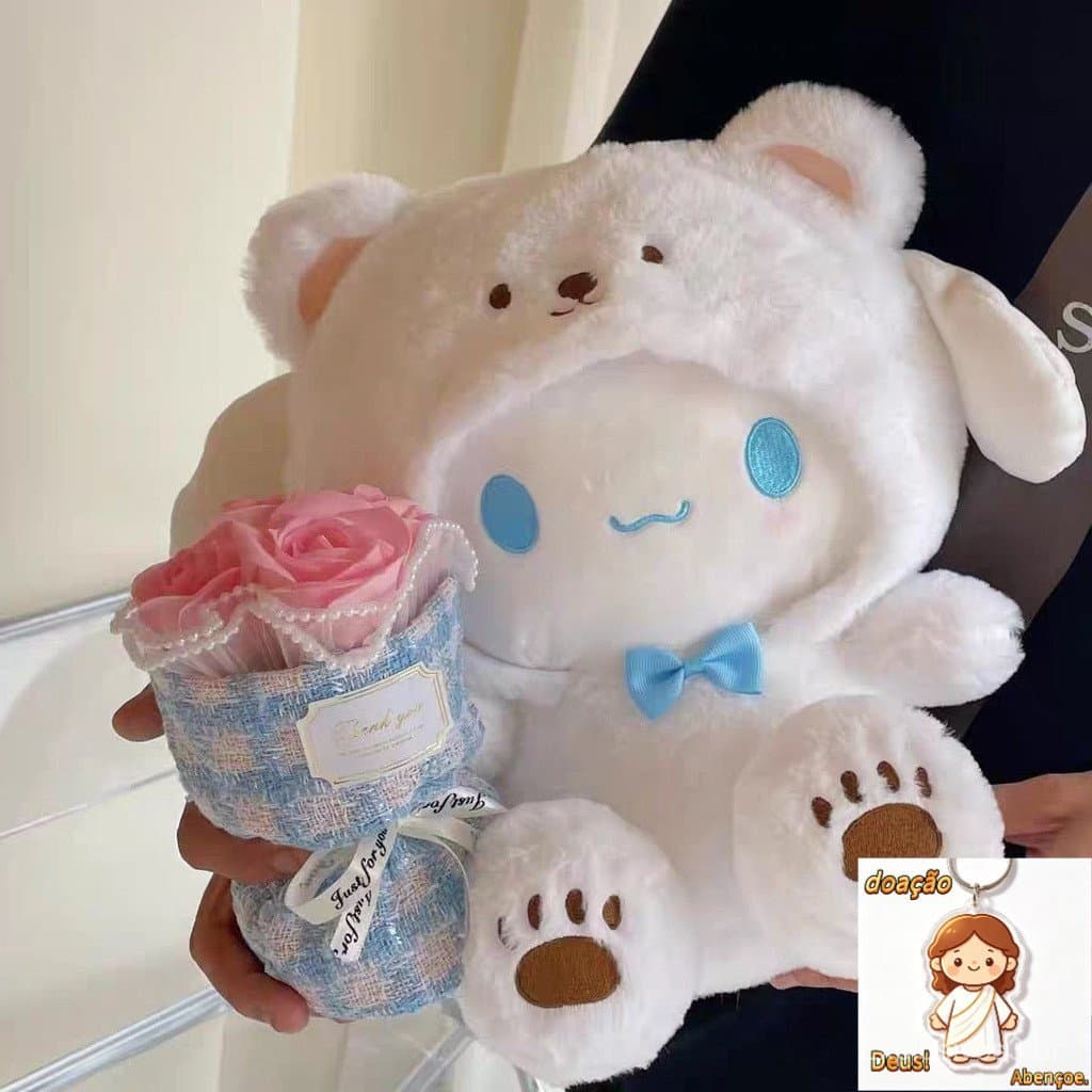 Boneca de Pelúcia Cinnamoroll de 22cm Melody Kuromi Urso Hello Kitty COS Sanrio Cosplay Boneca Almofada Branca