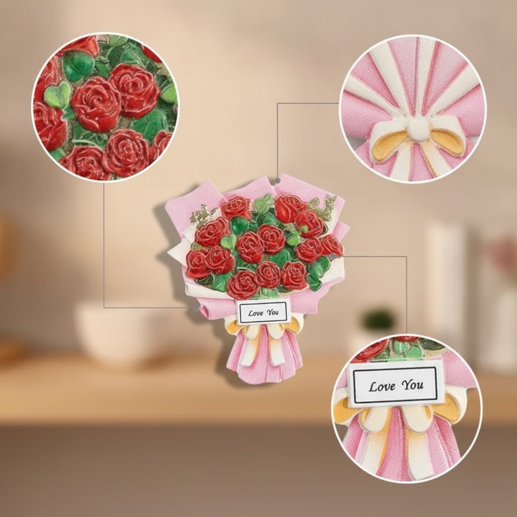 Peça Magnética De Resina Com Fita 3D Buquê De Flores Geladeira Peças Magnéticas Artística Atraente