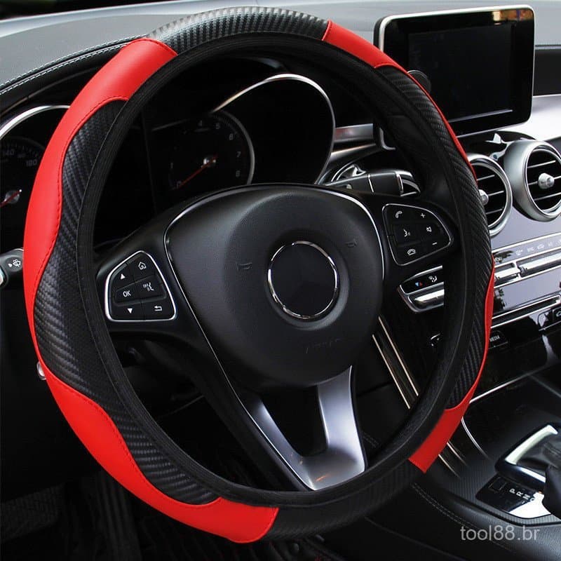 Conjunto de capa para volante de carro e protetor de cinto de segurança, acessórios interiores antiderrapantes em fibra