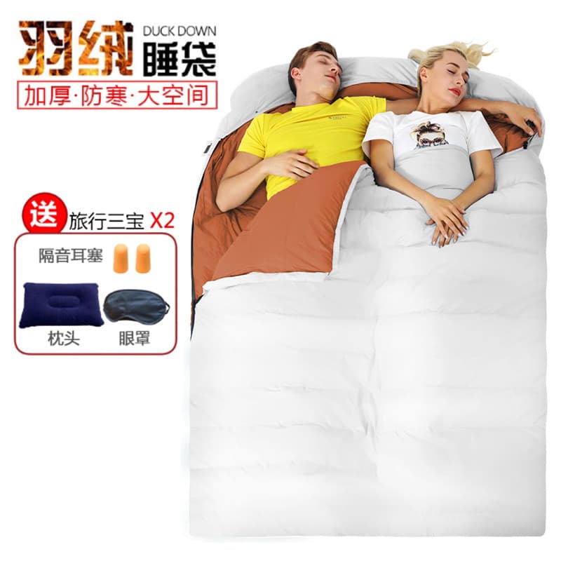 Saco de dormir duplo para baixo casal adulto inverno acampamento ao ar livre mantendo quente alargamento Extra engrossad
