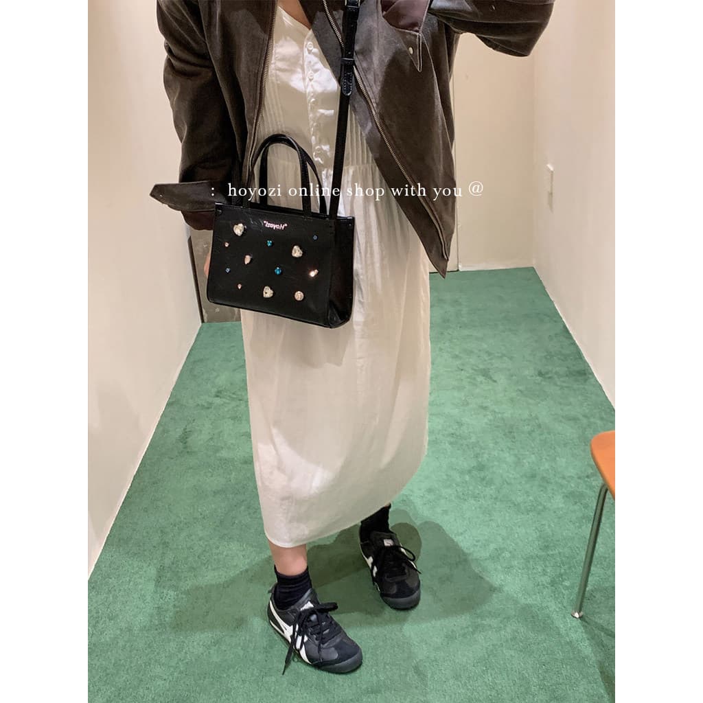 [Bolsa Xiaoyoujia] HOYOZI Mirror Fairy Bolsa de couro Original com strass Bolsa feminina de ombro mensageiro