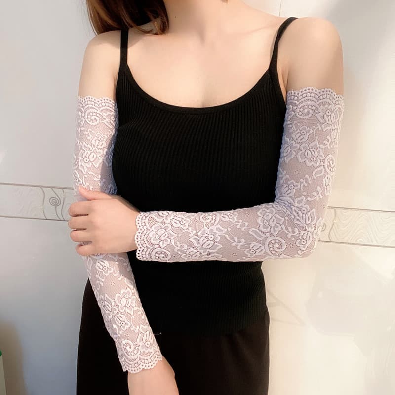 Manga de renda verão ao ar livre protetor solar manga decoração condução ciclismo braço capa feminino estilo fino oco br