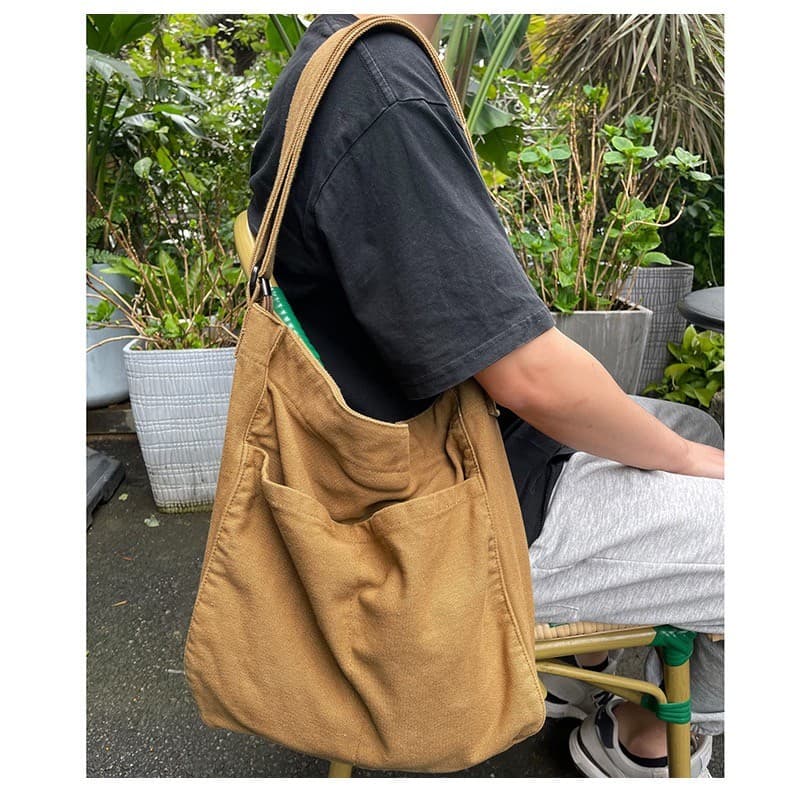 Bolsa mensageiro feminina de lona japonesa de grande capacidade e um ombro unissex