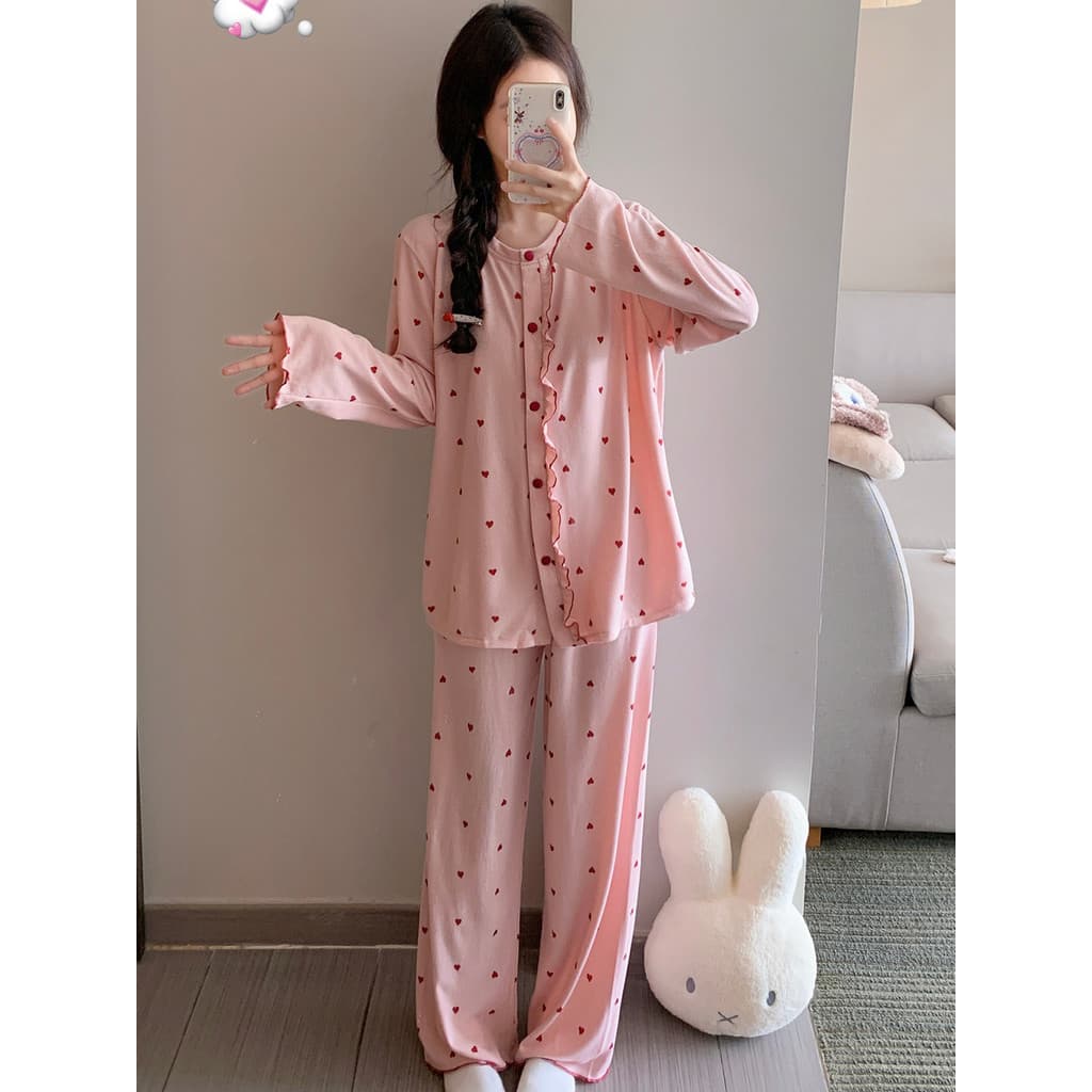 Pijamas femininos primavera outono manga comprida quente engrossado veludo alemão 2025 novo estilo inverno rosa amor Lou