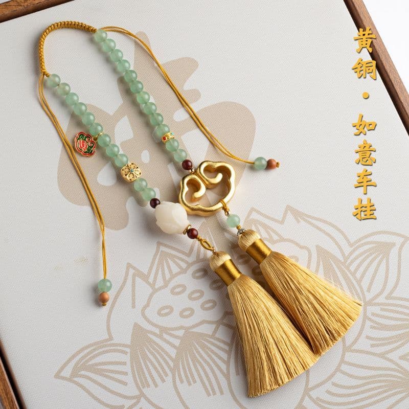 Pingente para carro com acabamento sofisticado, decoração de interior, cadeado de paz Ruyi em latão, design original par