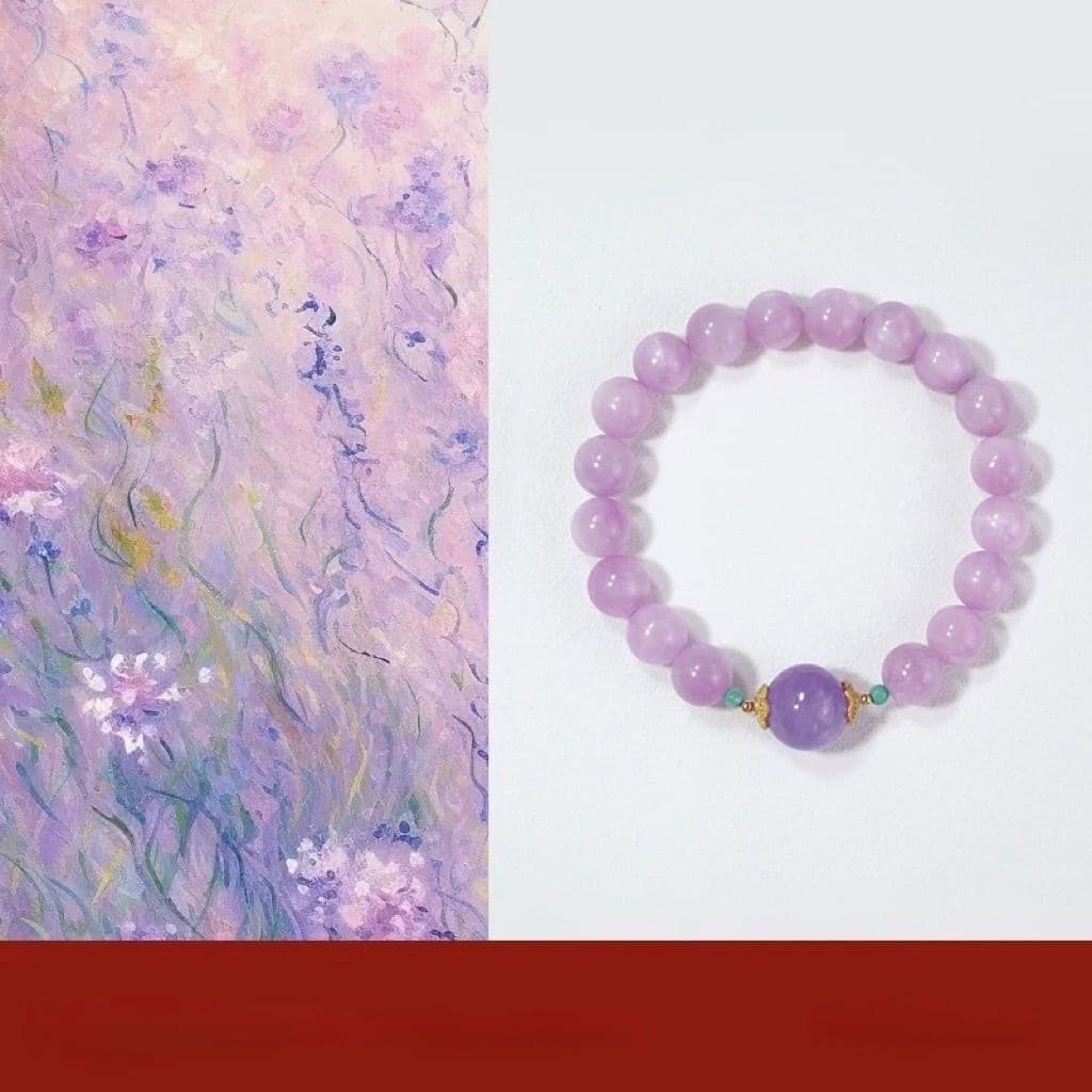 Pulseira de Lavanda Natural, Kunzita, Turquesa Roxa e Ametista para Mulheres, Pulseira de Contas Estilo Chinês Novo e No