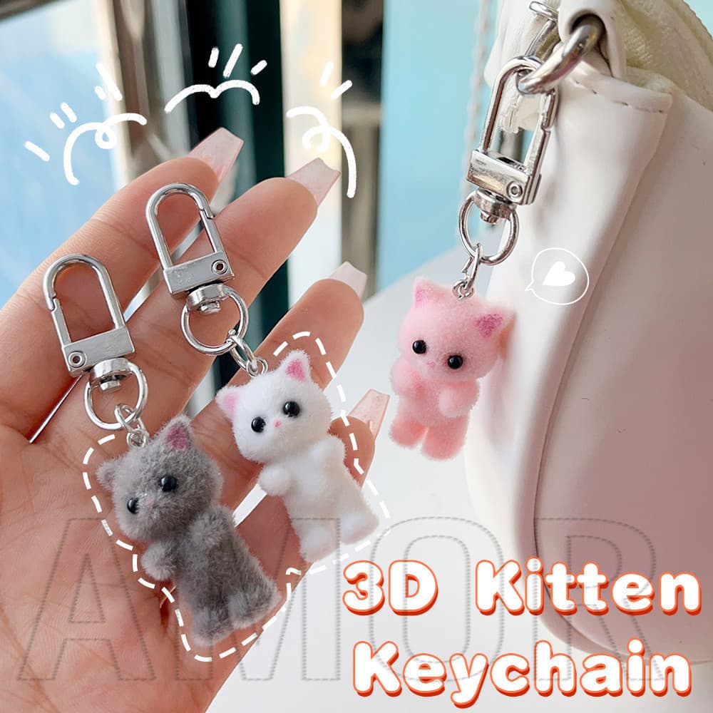 Chaveiro De Gatinho Flocado 3D-Mochila , Tapeçarias De Decoração De Carro-Moda , Fofo , Desenho Animado-Presente Para Am