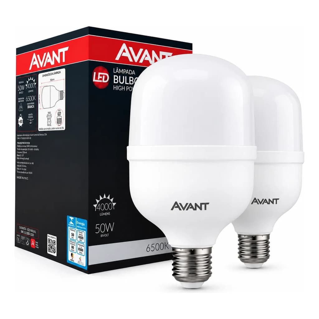 Kit 2x Lâmpada Led Bulbo 50w Avant 6500k Alta Potência