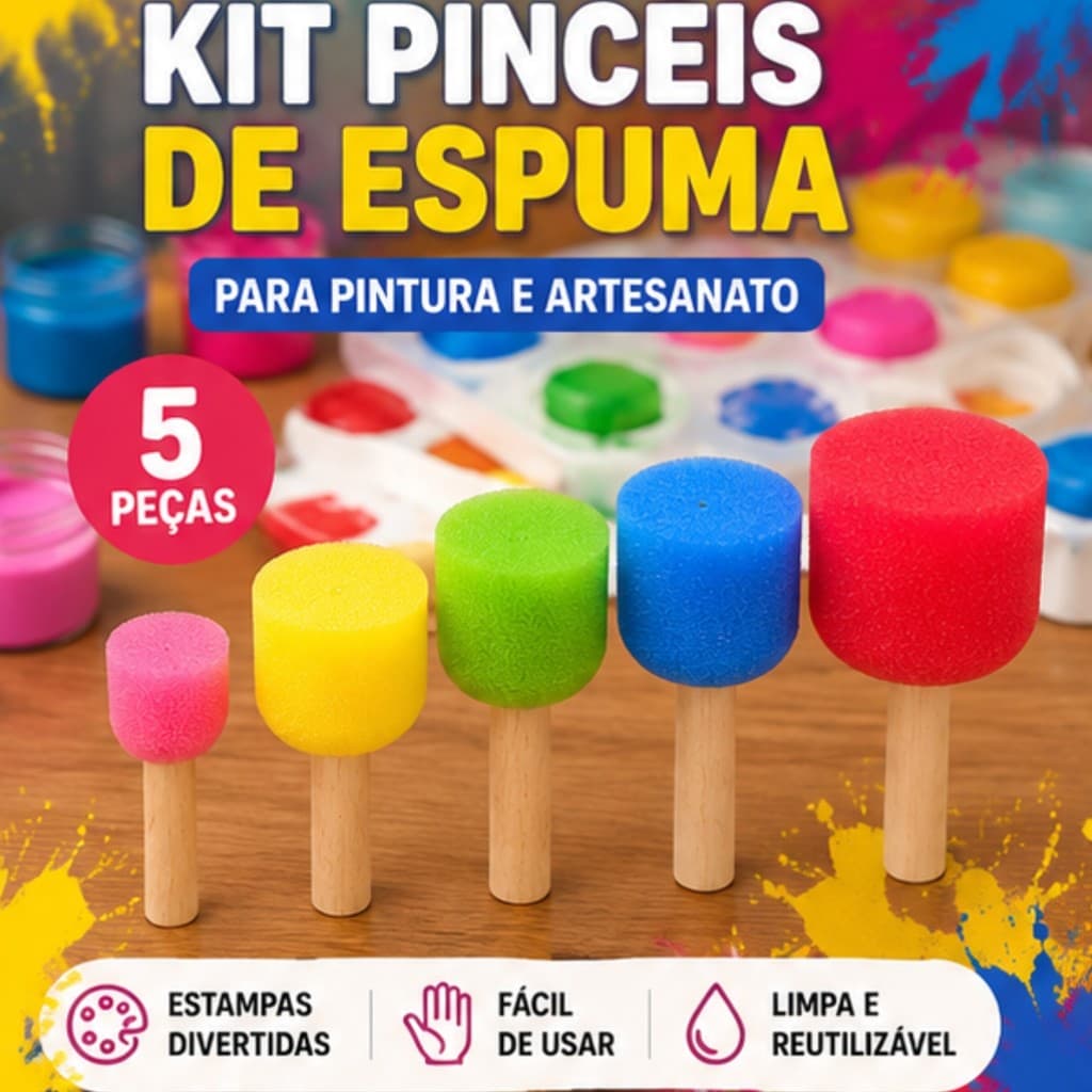 Kit pincéis de espuma redondo 5 ou 10 peças pintura infantil artesanato escolar educativo