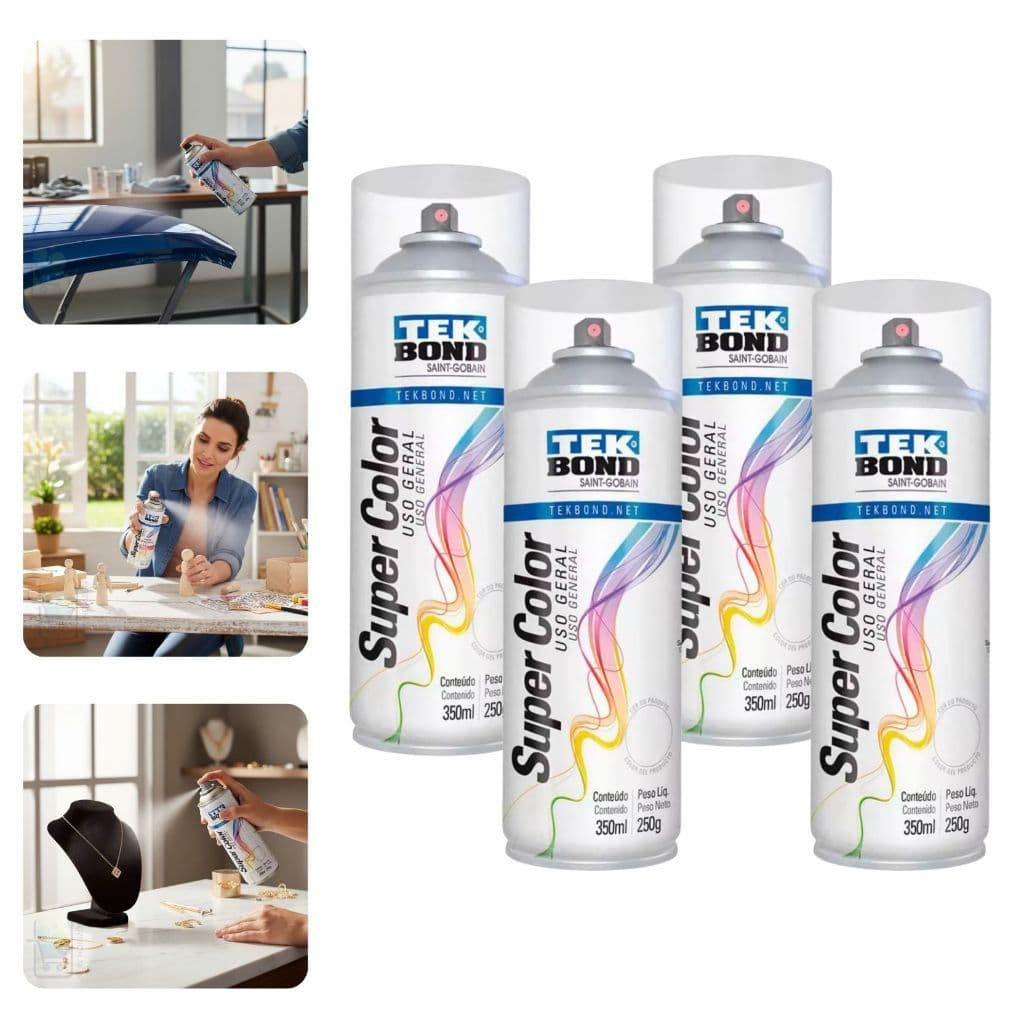 4 Verniz Spray Brilhante Incolor Tekbond 350ml – Brilho e Proteção para Joias