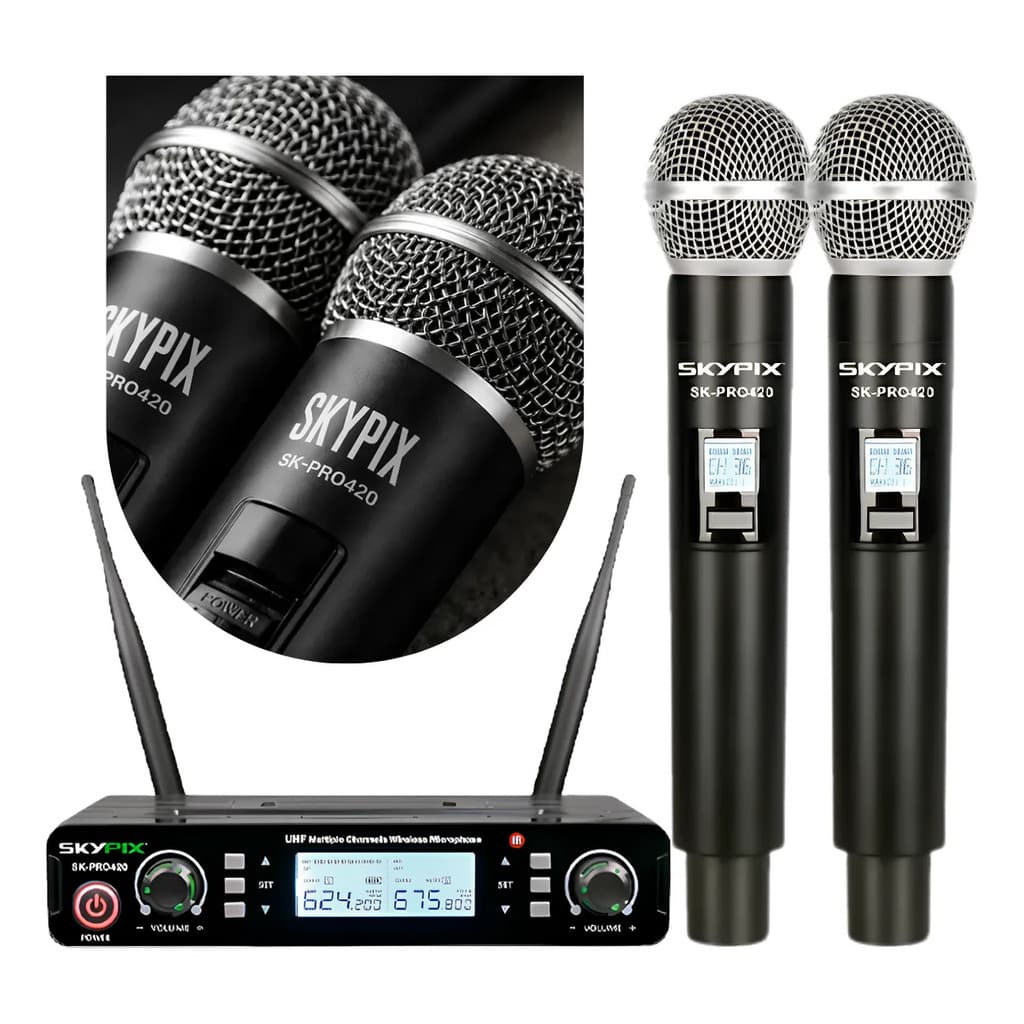 Microfone De Mão Sem Fio Duplo Dinâmico Uhf Display Digital