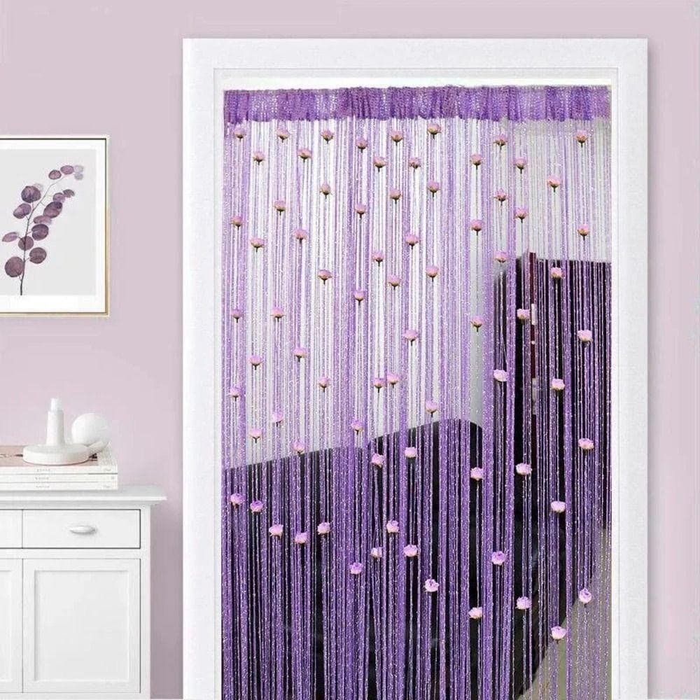 SUNDANCE Rose Flower String Curtain , 1 * 2M Shiny Door Romantic Room Divider Cortina De Cor Sólida Tassel Home Decor