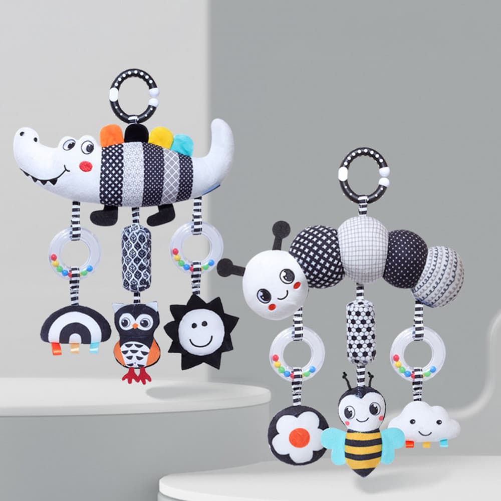 Brinquedos Sensoriais De Desenvolvimento Infantil De Bebê Preto E Branco De Alto Contraste Carrinho Pendurados Na Cama C