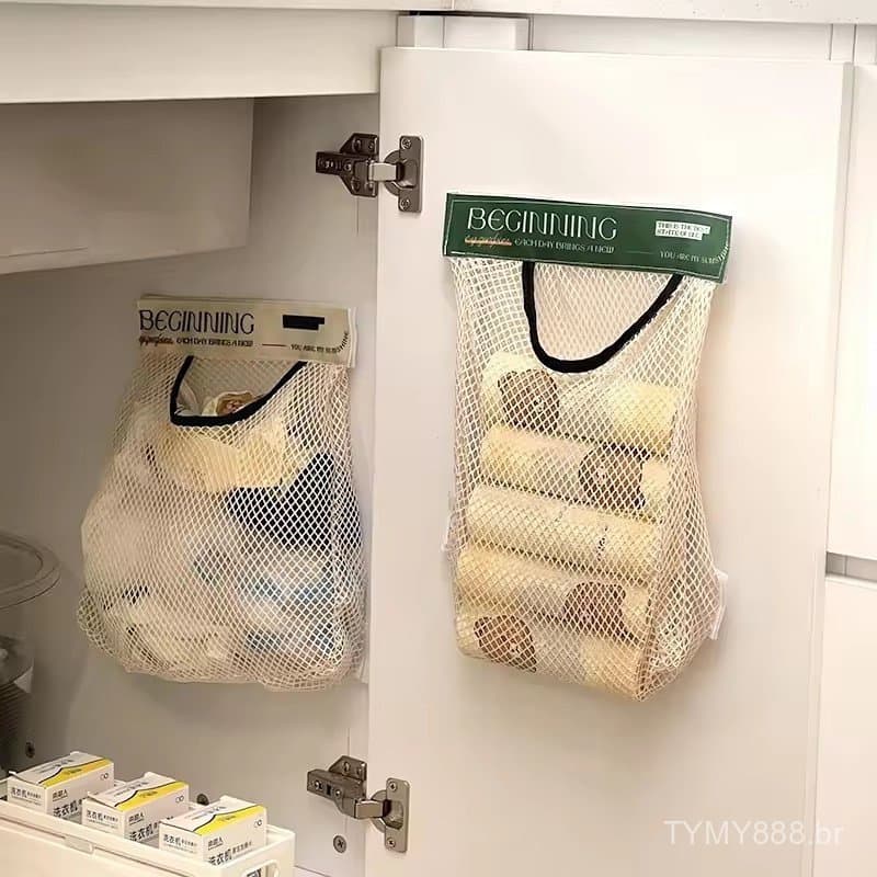 Saco de Rede para Armazenamento de Cozinha |     Suporte de Armazenamento de Sacos de Lixo Montado na Parede para S, Red