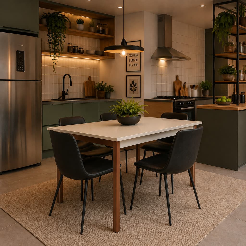 Mesa de Jantar Compacta Paris 110x70cm em Aço Industrial Tampo MDF 15mm Reforçado Apartamento