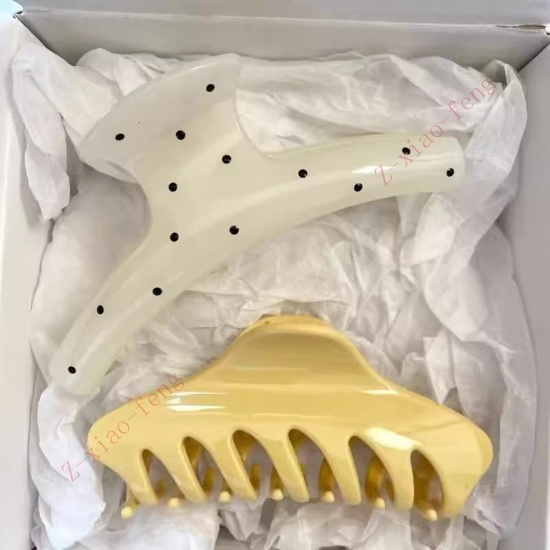 Grampo de Cabelo Grande Branco e Amarelo, Acessório de Moda para Cabelo EUBO