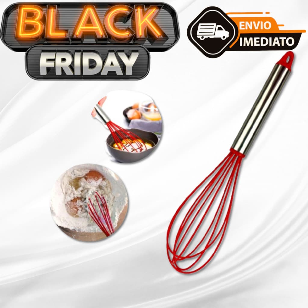 Batedor De Ovos Fouet De Silicone Multiuso Para Cozinha 27cm VERMELHA