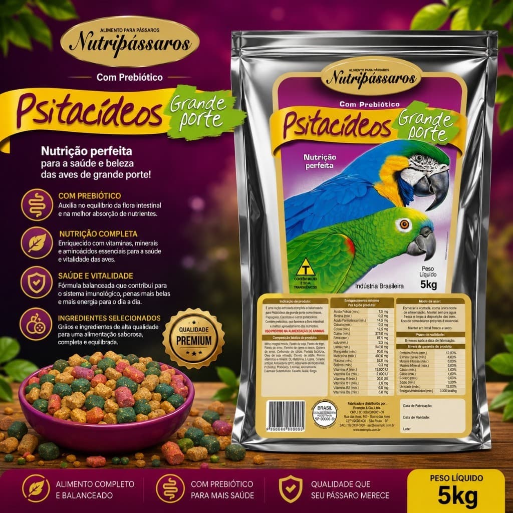 Ração Extrusada para Papagaio e Arara Nutripássaros 5kg